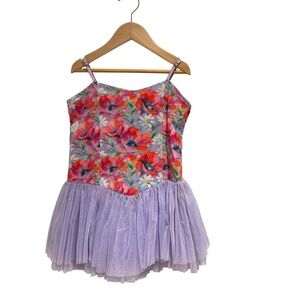 Bella & Lace Floral Kids Dress with Purple Tutu - size 7-8